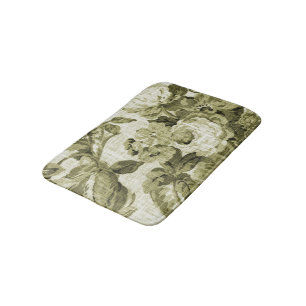 Tapis De Bain Vert olive Toile floral vintage No.4