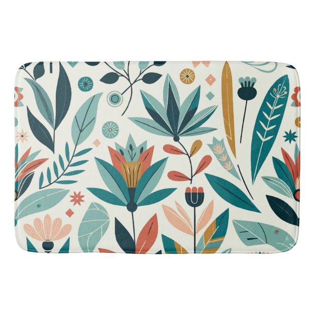 Tapis De Bain Vert Orange Bold Moderne Floral Motif d'impression (Devant)