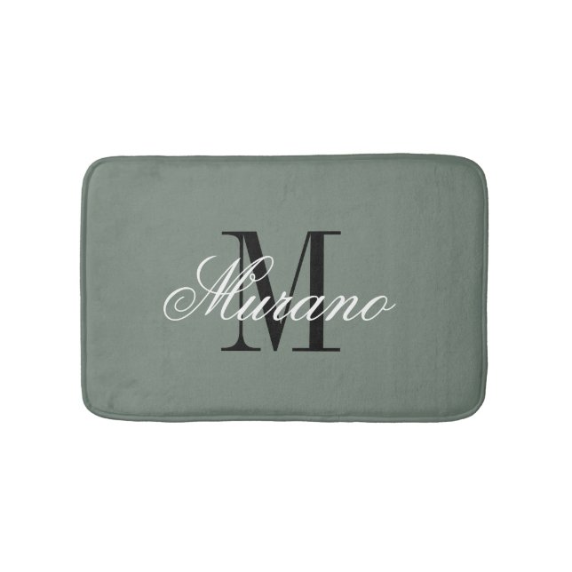 Tapis de bain vert sauge avec monogramme de nom él (Devant)