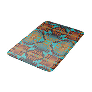 Tapis De Bain Vert turquoise Turquoise Aqua Blue Orange Tribal A
