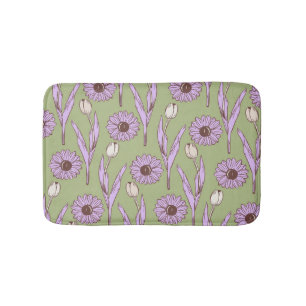 Tapis De Bain Vert violet rétro Y2K Funky Hippie Flower Motif
