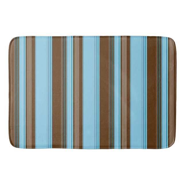 Tapis De Bain Verticale bleu-clair et Brown barrée (Devant)