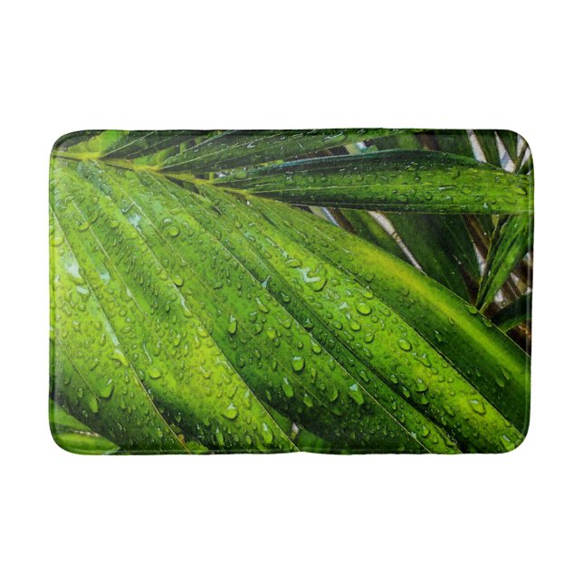 Tapis De Bain Verts tropicaux avec gouttes de pluie (Devant)