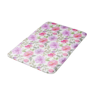 Tapis De Bain Vibe Printanier Frais : Dessin Floral Rose et Viol