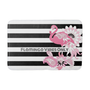 Tapis De Bain Vibes de flamant rose uniquement rayures noires et