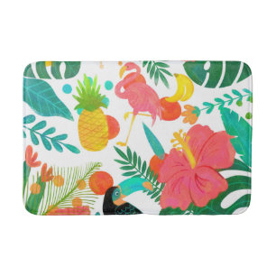 Tapis De Bain Vibes Tropicales Feuilles Florales Été Chic