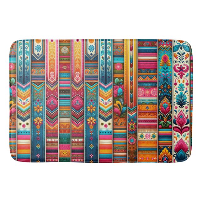 Tapis De Bain Vibrant Boho Stripes : Art Textile Eclectique (Devant)