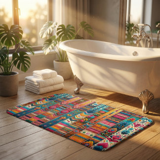 Tapis De Bain Vibrant Boho Stripes : Art Textile Eclectique
