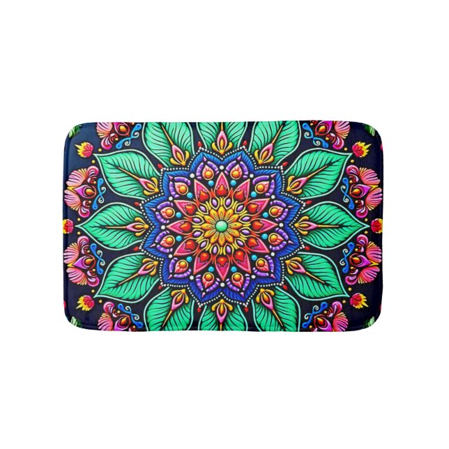 Tapis De Bain Vibrant Floral Mandala Art (Devant)