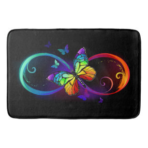 Tapis De Bain Vibrant infinity with rainbow butterfly on black