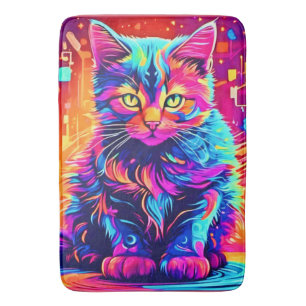 Tapis De Bain Vibrant Kitty : Belle oeuvre d'art néon