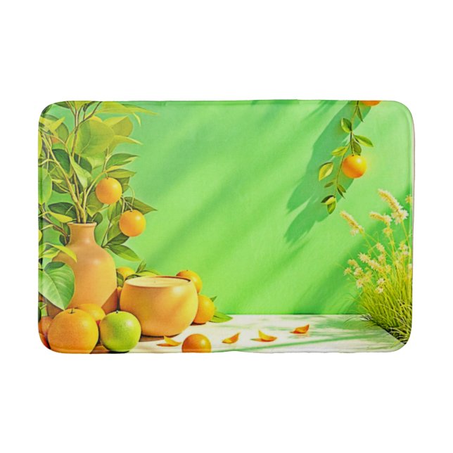 Tapis De Bain Vibrant Orange Green Still Life Design (Devant)