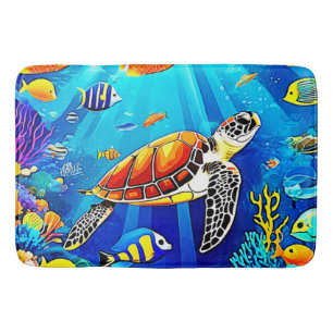 Tapis De Bain Vibrant Reef : Le royaume sous-marin de la tortue