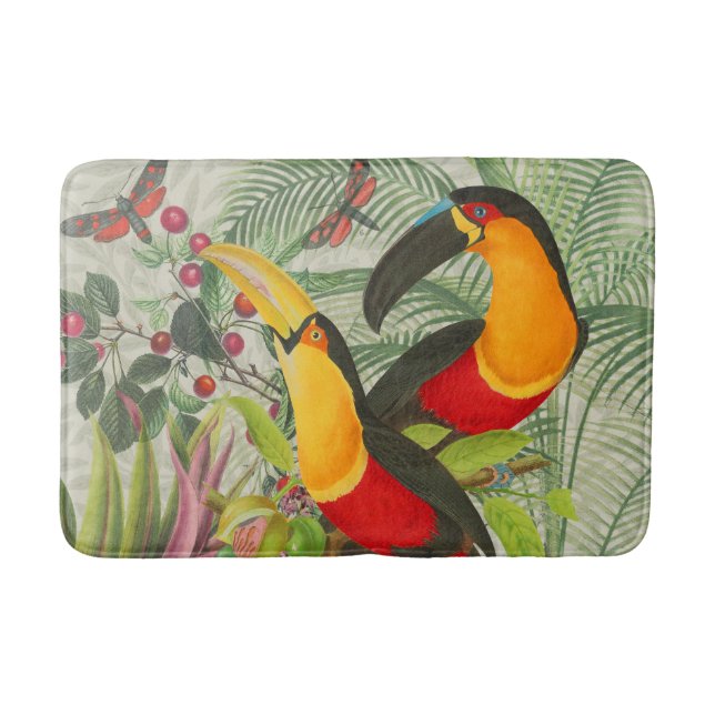 Tapis De Bain Vibrant Tropical Toucan Birds Art Exotic Jungle (Devant)