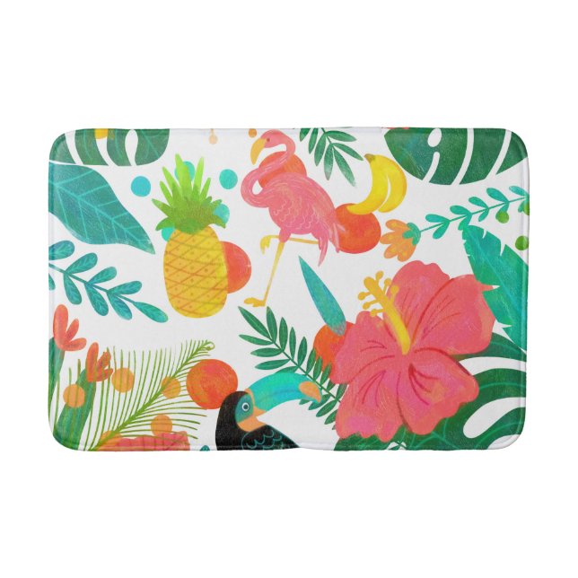 Tapis De Bain Vibrations Tropicales Feuilles Florales Été Chic (Devant)