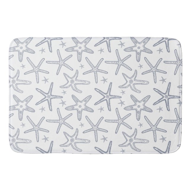 Tapis De Bain Vie marine côtière bleu et blanc Starfish Navy Imp (Devant)