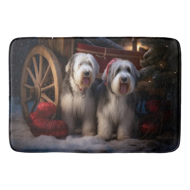Tapis De Bain Vieux anglais Cheepdog Snowy Sleigh Décor de Noël (Devant)