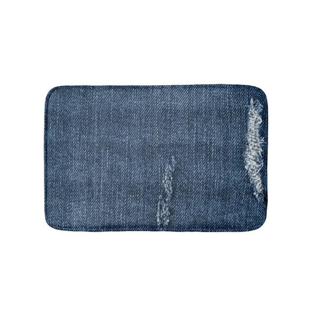 Tapis De Bain Vieux denim déchiré : texture de jeans. (Devant)
