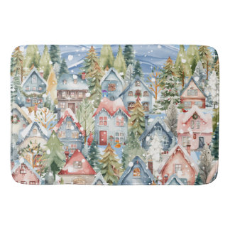 Tapis De Bain Village d'hiver Blue Mountain Snowy