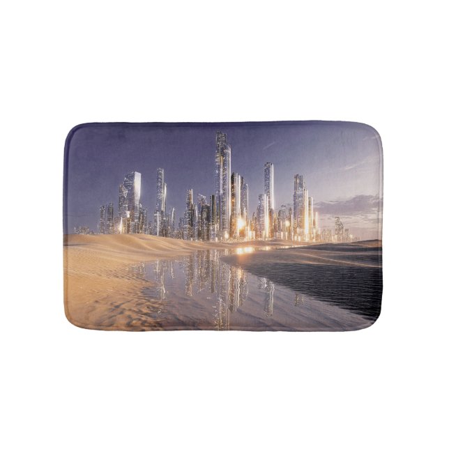 Tapis De Bain Ville de science-fiction futuriste reflétée dans l (Devant)