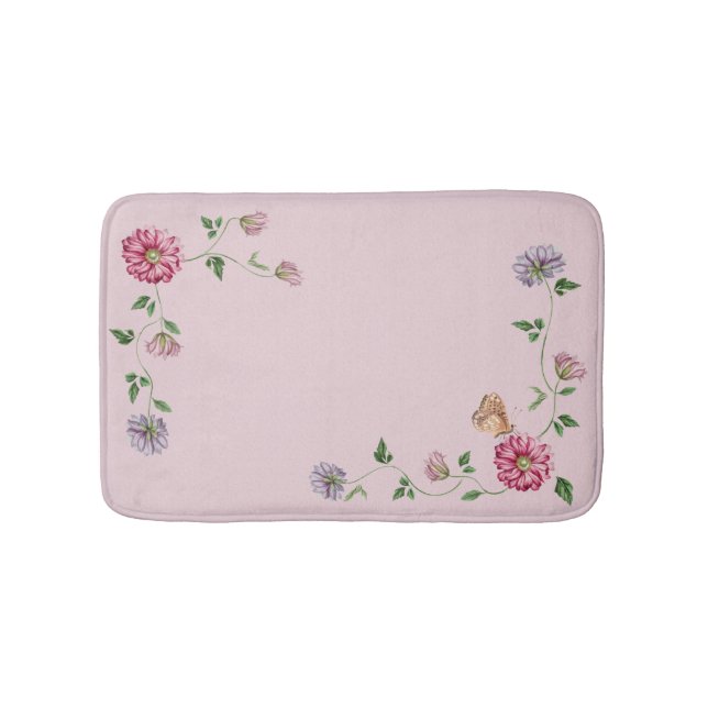 Tapis De Bain Vin floral rose et violet (Devant)
