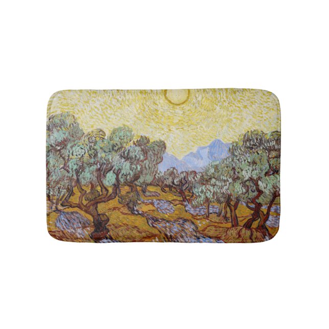 Tapis De Bain Vincent van Gogh - Oliviers, Ciel Jaune et Soleil (Devant)