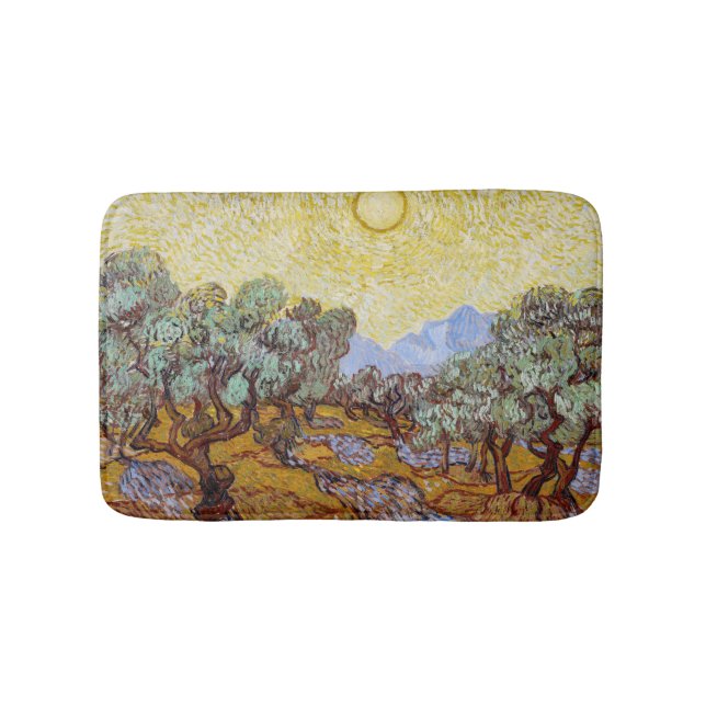 Tapis De Bain Vincent van Gogh - Oliviers, Ciel Jaune et Soleil (Devant)