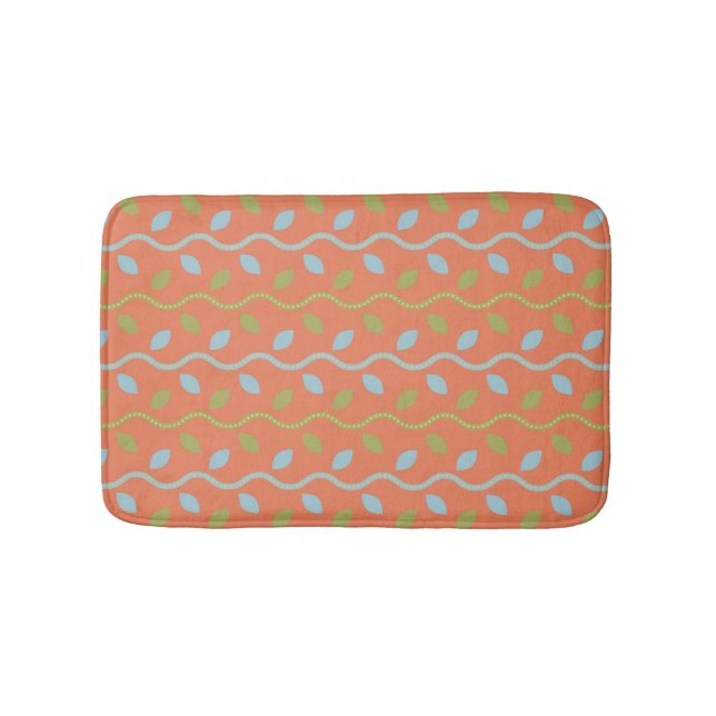 Tapis De Bain Vins bleus et verts rétro sur motif floral orange (Devant)