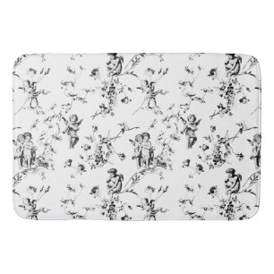 Tapis De Bain Vintage Angels Cupid Floral Noir Blanc Toile