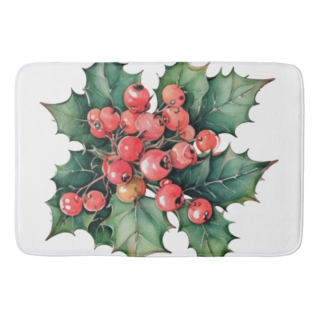 Tapis De Bain Vintage aquarelle sainte baies feuilles (Devant)