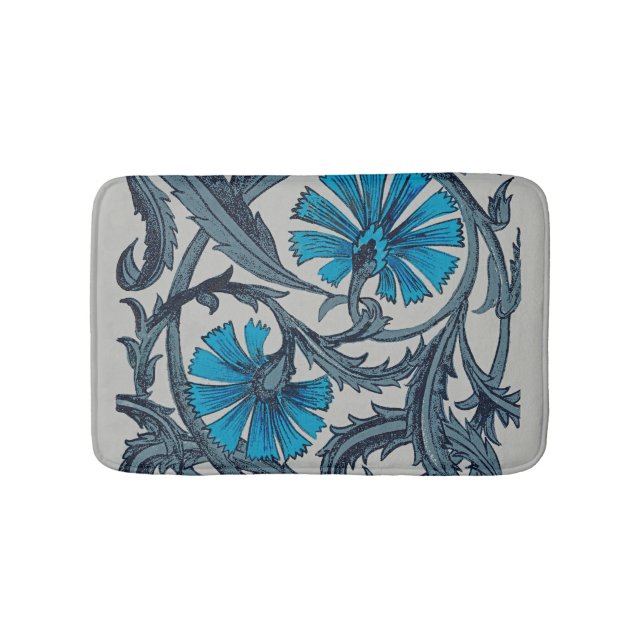 Tapis De Bain vintage bleu antique fleurs artisanat rustique (Devant)