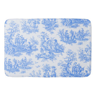 Tapis De Bain Vintage bleu turquoise toile jouy