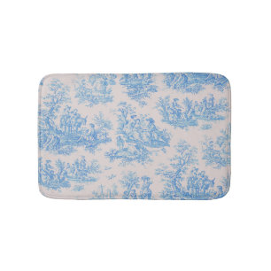 Tapis De Bain Vintage bleu turquoise toile jouy
