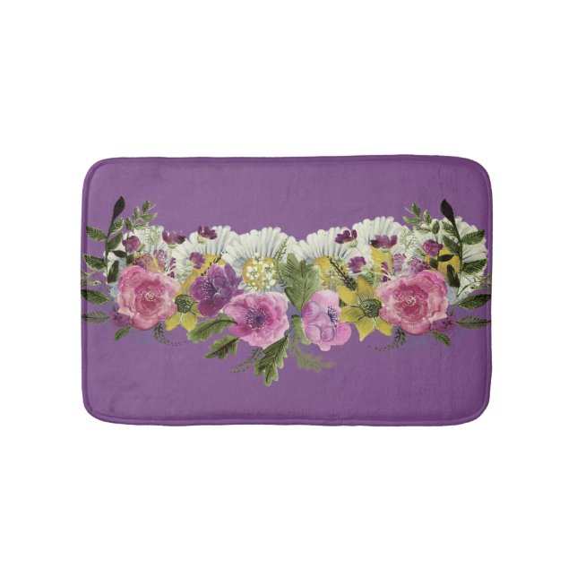Tapis De Bain Vintage Chic Fleurs d'Aquarelle Fille (Devant)