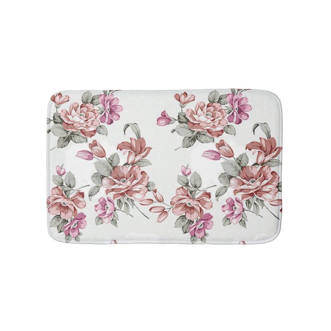 Tapis De Bain Vintage Chic  Fleurs Féminines Érodées (Devant)