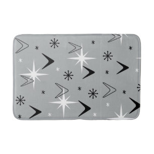 Tapis De Bain Vintage des années 1950 Boomerangs and Stars Grey