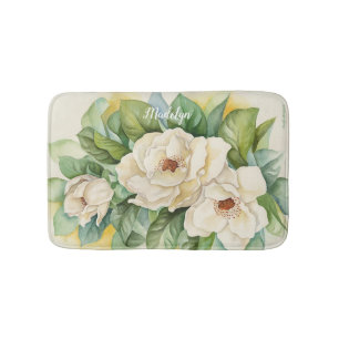 Tapis De Bain Vintage Magnolia personnalise l'aquarelle florale