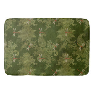 Tapis De Bain Vintage vert Damask Floral Orange Dragonlies