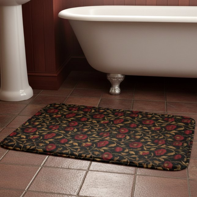Tapis De Bain Vintage William Morris Red Gold Poppy Floral (Créateur téléchargé)