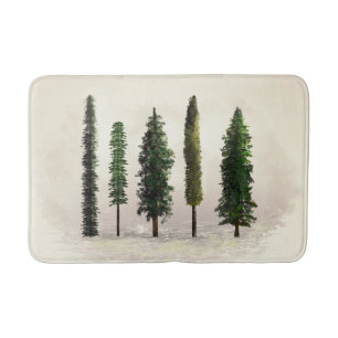 Tapis De Bain Vintages arbres forestiers verts Woodsy rustique