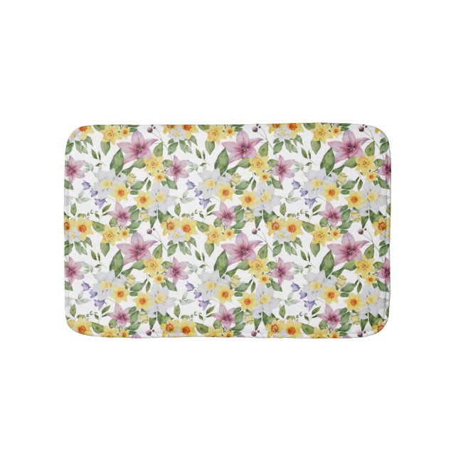 Tapis De Bain Violet Jaune Blanc Vert Floral Boho Chic  (Devant)
