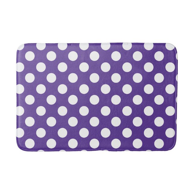Tapis De Bain Violet pourpre et pois blancs (Devant)