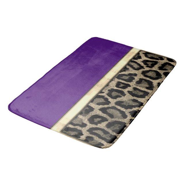 Tapis De Bain Violet profond avec Empreinte de léopard (Angle)