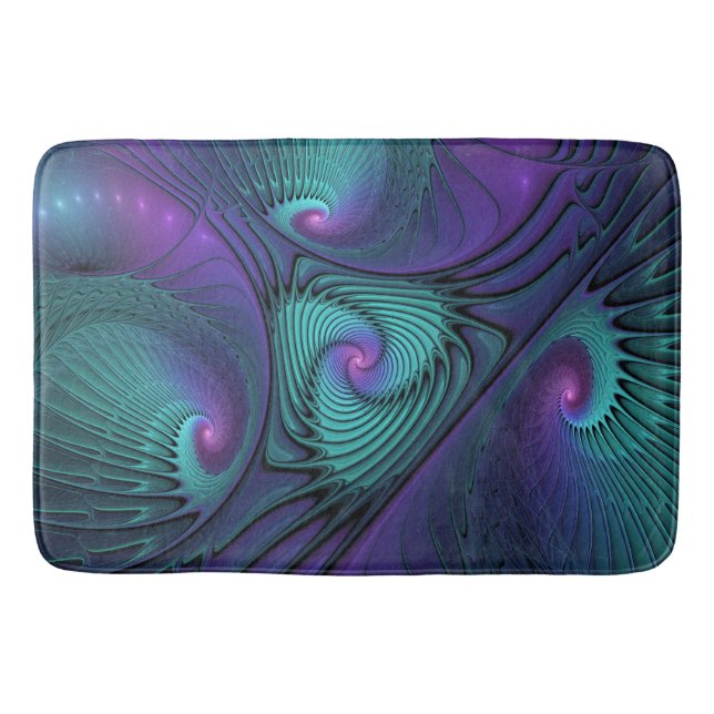 Tapis De Bain Violet Rencontre Turquoise Moderne Art Fractal Abs (Devant)