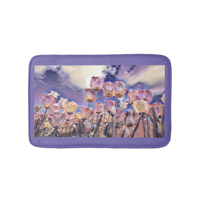 Tapis de bain violet rose et orange tulipes (Devant)