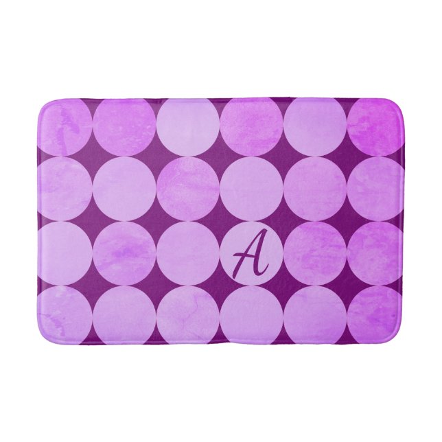 Tapis De Bain Violet, Violet Magenta et Cercles roses Monogramme (Devant)
