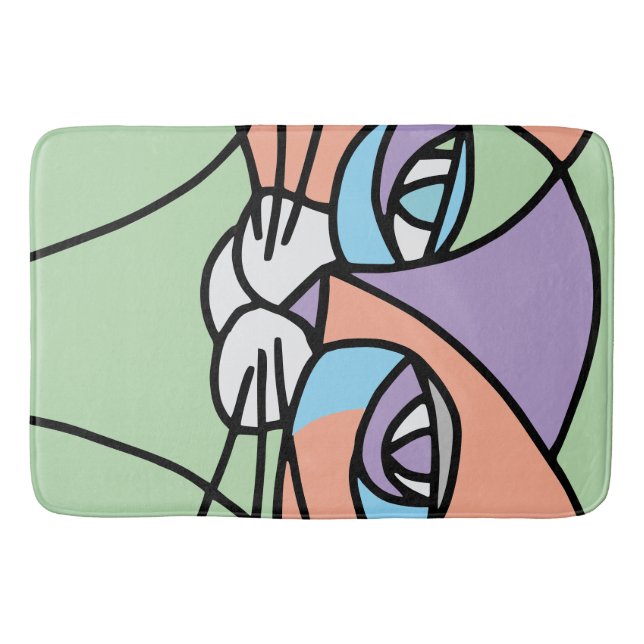 Tapis De Bain Visage de chat violet et vert (Devant)