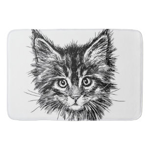 Tapis De Bain Visage de Kitten noir et blanc