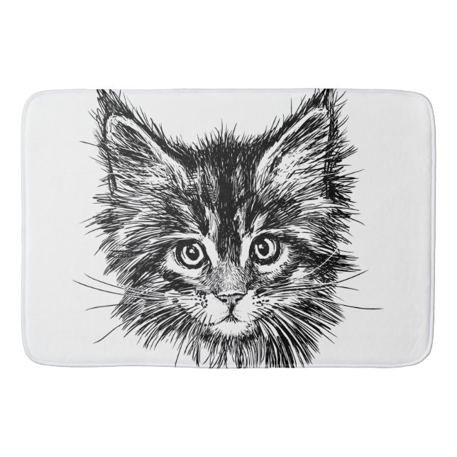Tapis De Bain Visage de Kitten noir et blanc (Devant)