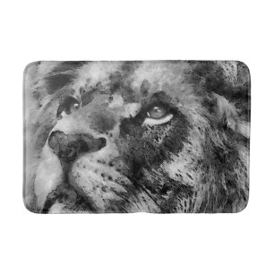 Tapis De Bain Visage de lion placide argenté